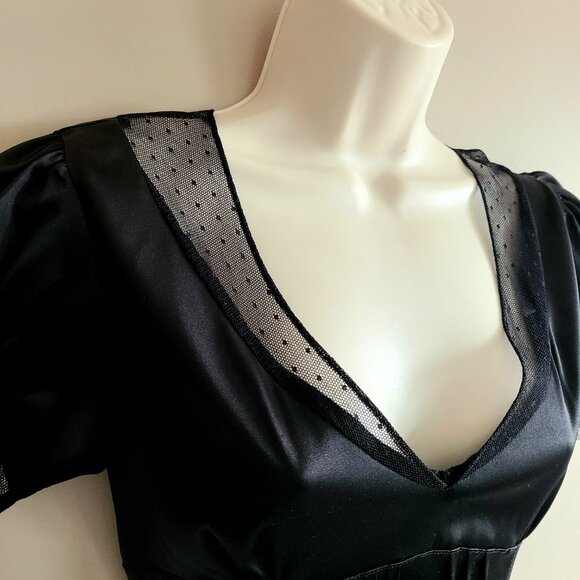 Tristan & Iseut Black Puff Sleeve Midi Dress Whimsigoth Feminine Corporate Goth - Picture 3 of 8